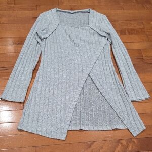 Gray Ribbed Knit Cardigan